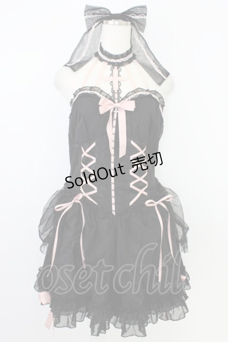 画像1: Alice Girl / サイド編み下げチョーカー風デザインキャミワンピース XL 黒Ｘピンク T-26-06-26-004-LO-OP-SA-ZH (1)