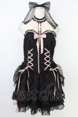 画像1: Alice Girl / サイド編み下げチョーカー風デザインキャミワンピース XL 黒Ｘピンク T-26-06-26-004-LO-OP-SA-ZT (1)