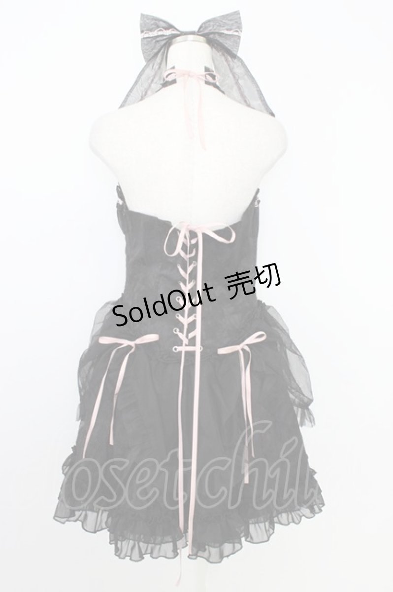 画像2: Alice Girl / サイド編み下げチョーカー風デザインキャミワンピース XL 黒Ｘピンク T-26-06-26-004-LO-OP-SA-ZH (2)