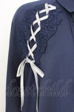 画像5: axes femme / 編み下げ半袖シャツワンピース M ネイビー T-26-06-26-006-AX-OP-SA-ZT (5)