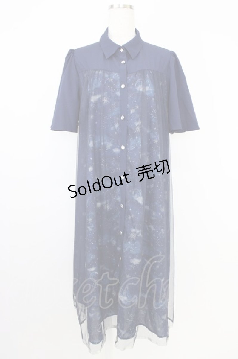 画像1: axes femme / 夏の星空チュールシャツワンピース  ネイビー T-26-06-26-007-AX-OP-SA-ZH (1)