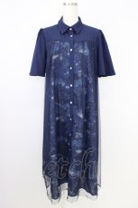 画像1: axes femme / 夏の星空チュールシャツワンピース  ネイビー T-26-06-26-007-AX-OP-SA-ZT (1)