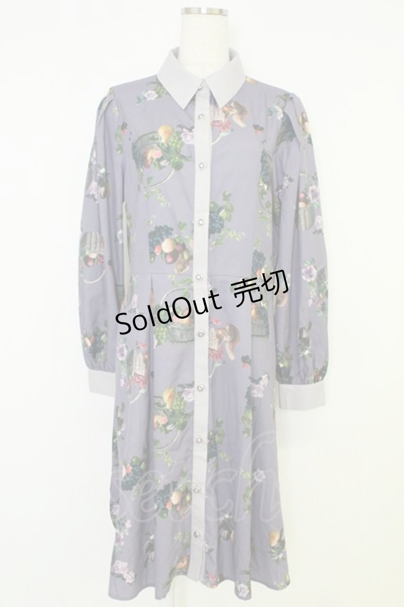 画像1: axes femme POETIQUE / ラ レコルト柄シャツワンピース  パープル T-26-07-05-027-AX-OP-SA-ZT187 (1)
