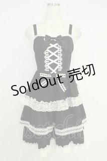 To Alice / コットンレース&レースアップジャンパースカート S 黒X白