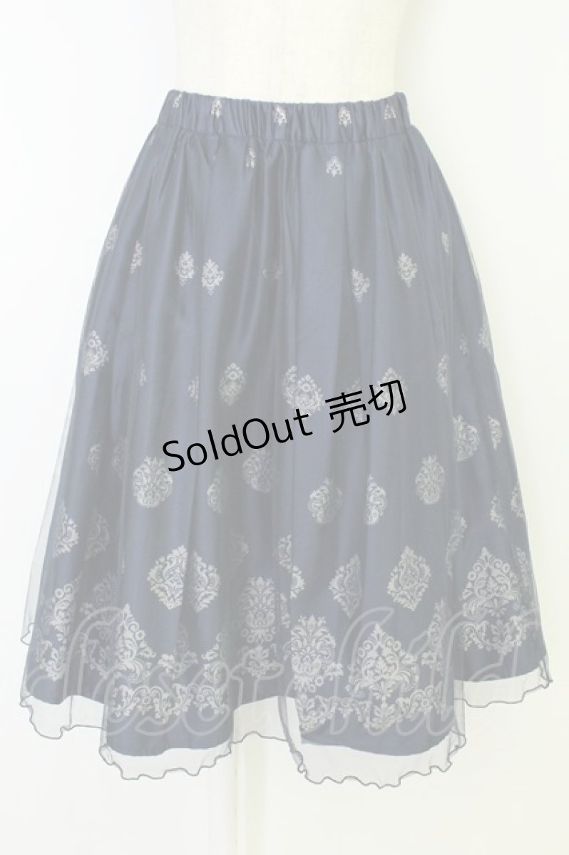画像1: axes femme / オーナメント柄チュールスカート M ネイビー T-26-07-05-040-AX-SK-SA-ZT309 (1)