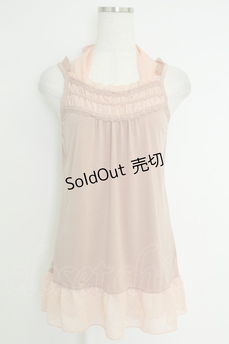 画像1: axes femme / ドットシフォンフリルホルターネックキャミソール  ピンク T-26-07-05-014-AX-TO-SA-ZT (1)