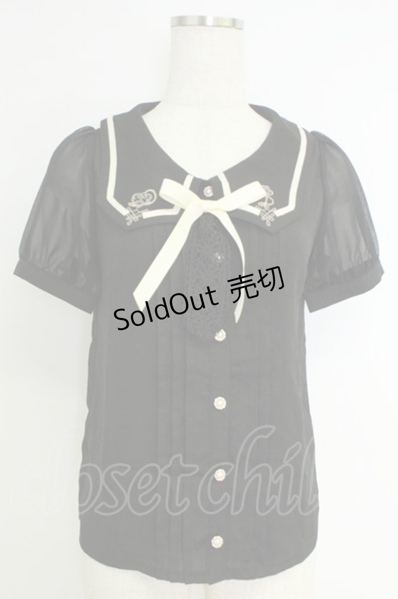 画像1: axes femme POETIQUE / メルヘン刺繍レースタイ付ブラウス S ブラック T-26-07-05-016-AX-BL-SA-ZT (1)