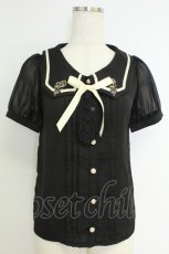 画像1: axes femme POETIQUE / メルヘン刺繍レースタイ付ブラウス S ブラック T-26-07-05-016-AX-BL-SA-ZT (1)