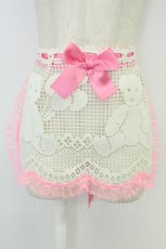 画像1: Nile Perch / ダブルくまさんリボンレースエプロン  白Ｘピンク T-26-07-08-046-LO-ZA-SA-ZT (1)