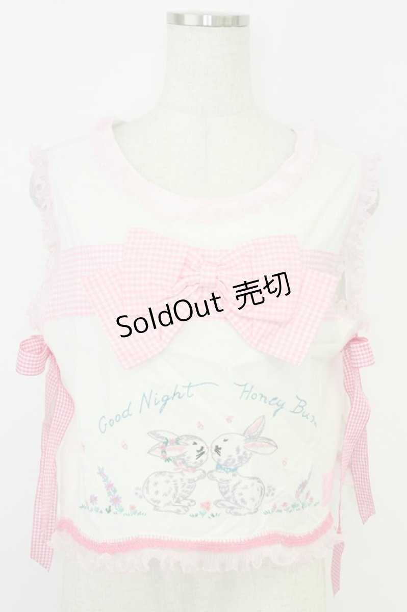 画像1: Nile Perch / うさぎさん刺繍ベスト  白Ｘピンク T-26-07-08-008-LO-TO-SA-ZT (1)