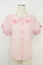 画像1: axes femme kawaii / 梯子レース半袖ブラウス  ピンク T-26-07-08-009-AX-BL-SA-ZT (1)