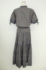画像2: KANEKO ISAO / チェックフリルリボン半袖ワンピース  パープルチェックＸ青 T-26-07-11-020-EL-OP-SA-ZT (2)