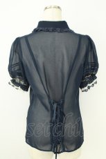 画像2: axes femme / ビジュー付きリボンフリルブラウス  ネイビー T-26-07-15-027-AX-BL-SA-ZT (2)