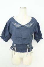 画像1: axes femme POETIQUE / マリン刺繍オフショルブラウス M 紺 T-26-07-15-028-AX-BL-TE-ZT (1)