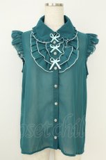 画像1: axes femme POETIQUE / パイピングフリルリボンブラウス M グリーン T-26-07-18-005-AX-BL-TE-ZT (1)