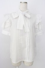 画像1: Ank Rouge / ハイネックリボンタイ半袖ブラウス  白 T-26-07-24-005-CA-BL-SA-ZT293 (1)