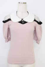 画像1: Ank Rouge / パール襟オフショルニットトップス  ピンクＸ黒Ｘ白 T-26-07-24-007-CA-TO-SA-ZT (1)