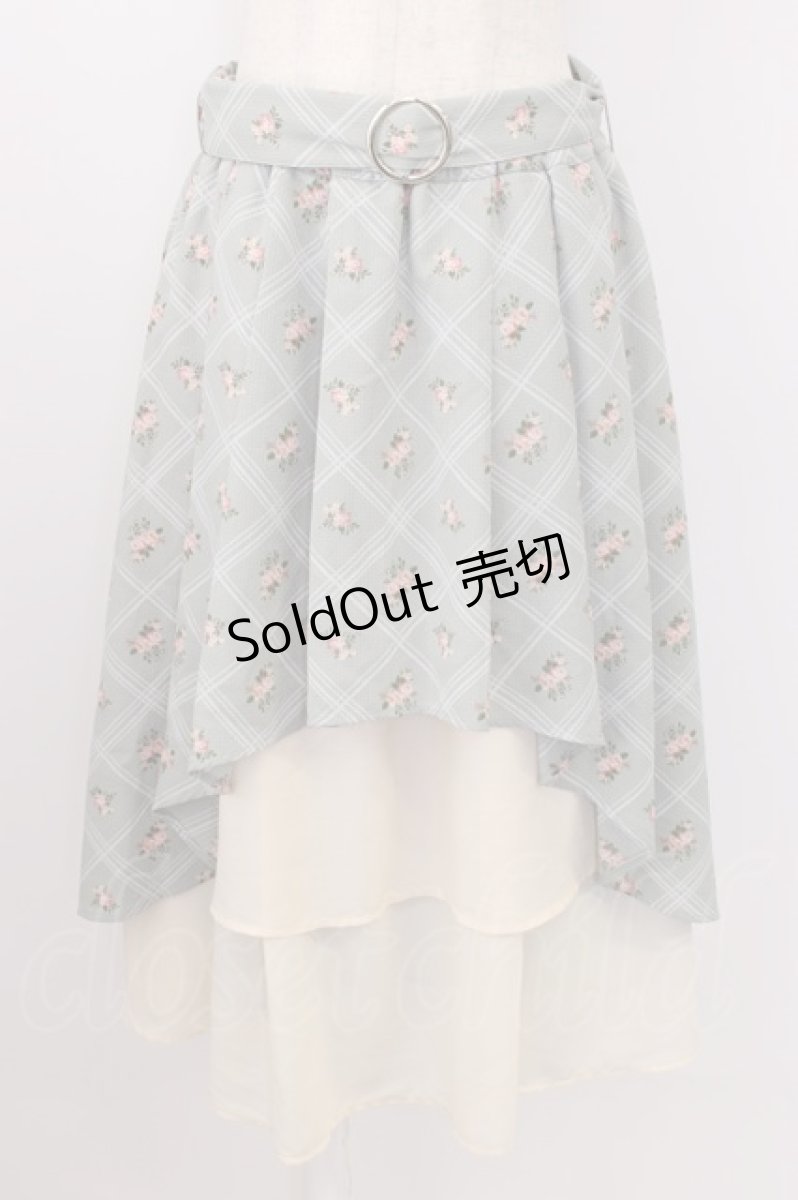 画像1: axes femme / 格子ローズプリントスカート  ブルーＸアイボリー T-26-07-31-024-AX-SK-SA-ZI (1)