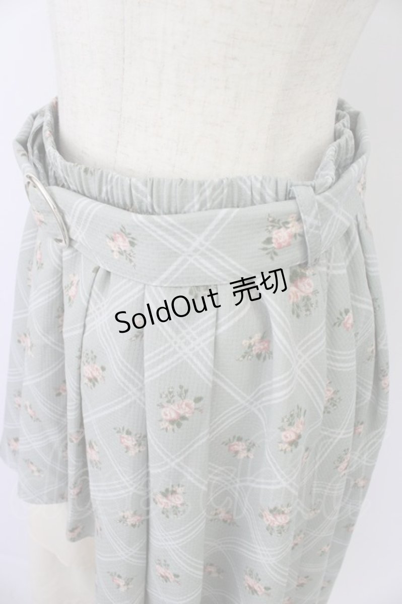 画像3: axes femme / 格子ローズプリントスカート  ブルーＸアイボリー T-26-07-31-024-AX-SK-SA-ZI (3)