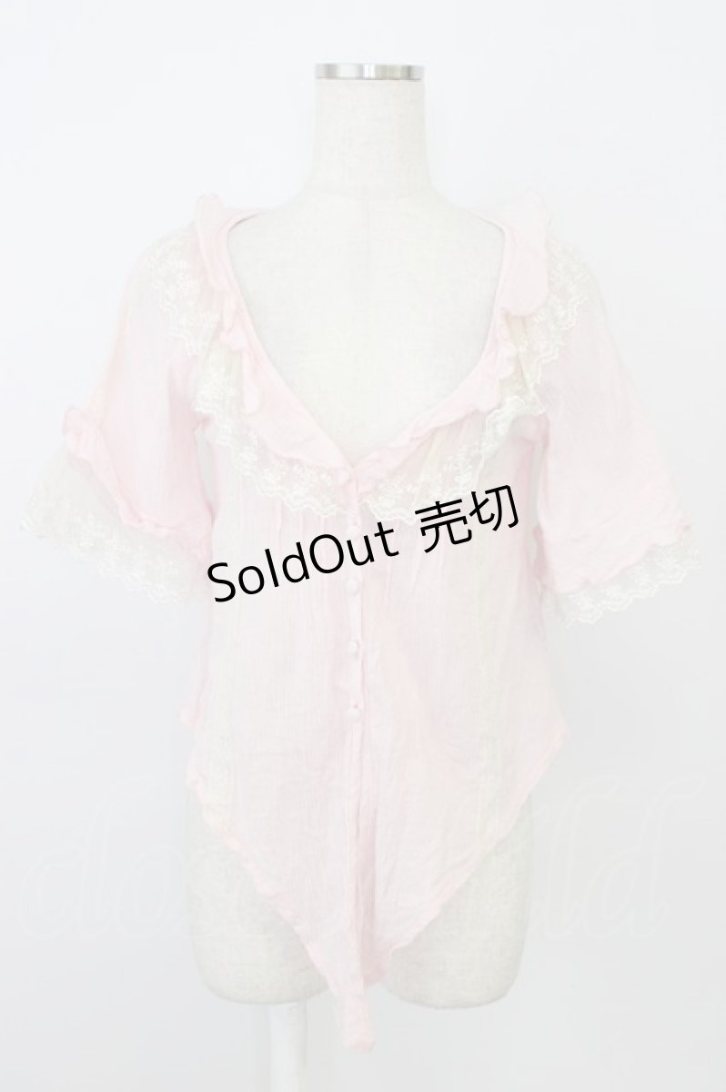 画像1: Ank Rouge / ブーケレース半袖ブラウス  ピンクｘ白 T-26-07-31-006-CA-BL-SA-ZI (1)