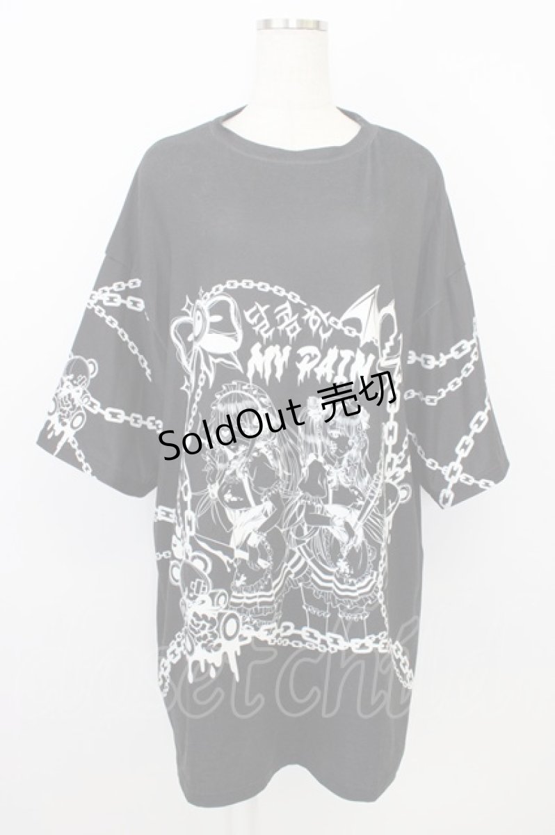 画像1: ACDC RAG / SUNCITYDOLLコラボ　Sweet MY PAIN ヒュージTシャツ  黒 T-26-07-31-010-PU-TS-TE-ZI (1)