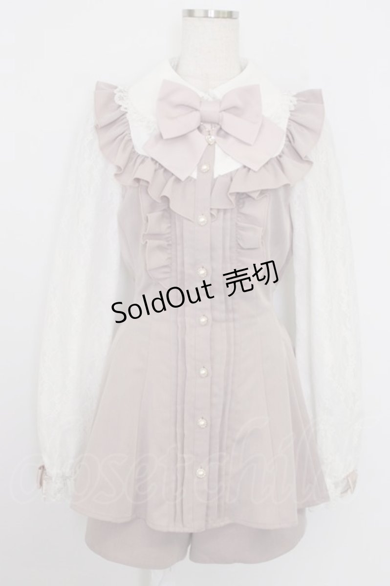 画像1: Secret Honey / 袖レースリボンハートビジューブラウス&ショートパンツセットアップ  ピンクＸ白 T-26-07-31-017-CA-OP-SA-ZI (1)