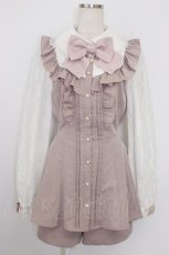 画像1: Secret Honey / 袖レースリボンハートビジューブラウス&ショートパンツセットアップ  ピンクＸ白 T-26-07-31-017-CA-OP-SA-ZT (1)