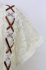 画像3: axes femme / サイド編み下げレース半袖カットソー  アイボリーＸブラウン T-26-07-31-002-AX-TO-SA-ZT (3)