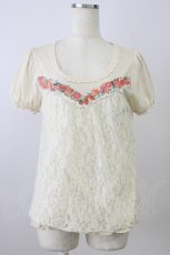 画像1: axes femme / ローズプリントレース切り替え半袖カットソー  アイボリー T-26-08-04-006-AX-TO-SA-ZT (1)