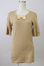 画像1: PINK HOUSE / 胸元レースリボン半袖Tシャツ L ベージュ T-26-08-04-016-LO-TS-SA-ZT (1)