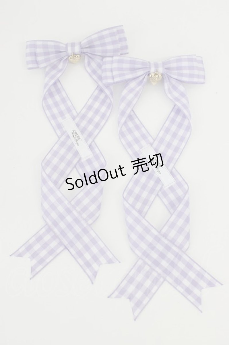 画像1: LOTUS ribbon / チェックツインテールリボンバレッタ  ラベンダー×白 T-26-08-05-036-LO-ZA-TE-ZT (1)