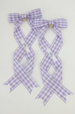 画像1: LOTUS ribbon / チェックツインテールリボンバレッタ  ラベンダー×白 T-26-08-05-036-LO-ZA-TE-ZT (1)