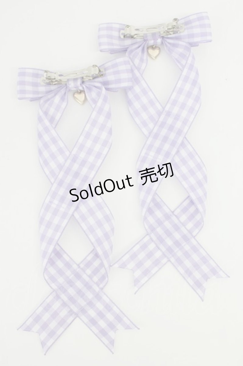 画像2: LOTUS ribbon / チェックツインテールリボンバレッタ  ラベンダー×白 T-26-08-05-036-LO-ZA-TE-ZT (2)