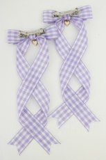 画像2: LOTUS ribbon / チェックツインテールリボンバレッタ  ラベンダー×白 T-26-08-05-036-LO-ZA-TE-ZT (2)