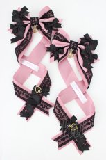 画像1: LOTUS ribbon / ツインテールリボンバレッタ  ピンク×黒 T-26-08-05-040-LO-ZA-TE-ZT (1)