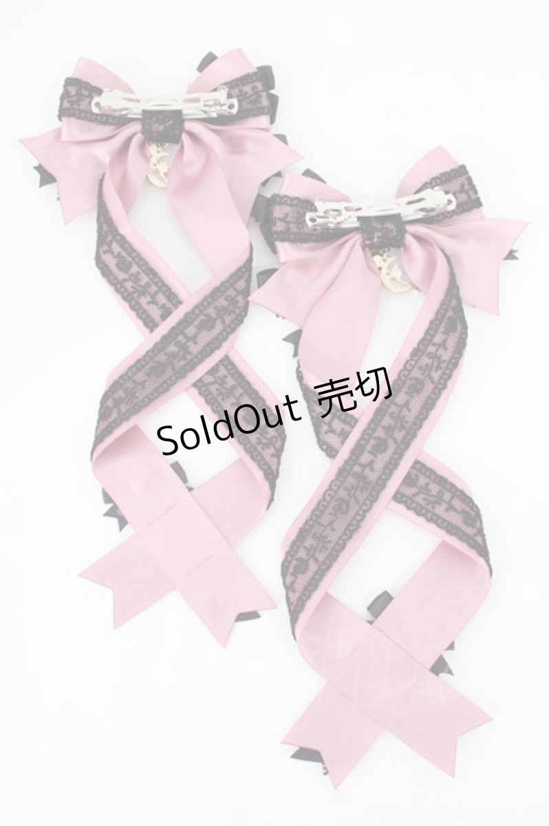画像2: LOTUS ribbon / ツインテールリボンバレッタ  ピンク×黒 T-26-08-05-040-LO-ZA-TE-ZT (2)