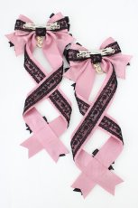 画像2: LOTUS ribbon / ツインテールリボンバレッタ  ピンク×黒 T-26-08-05-040-LO-ZA-TE-ZT (2)