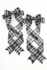 画像1: LOTUS ribbon / チェックツインテールリボンバレッタ  黒×白 T-26-08-05-041-LO-ZA-TE-ZT (1)