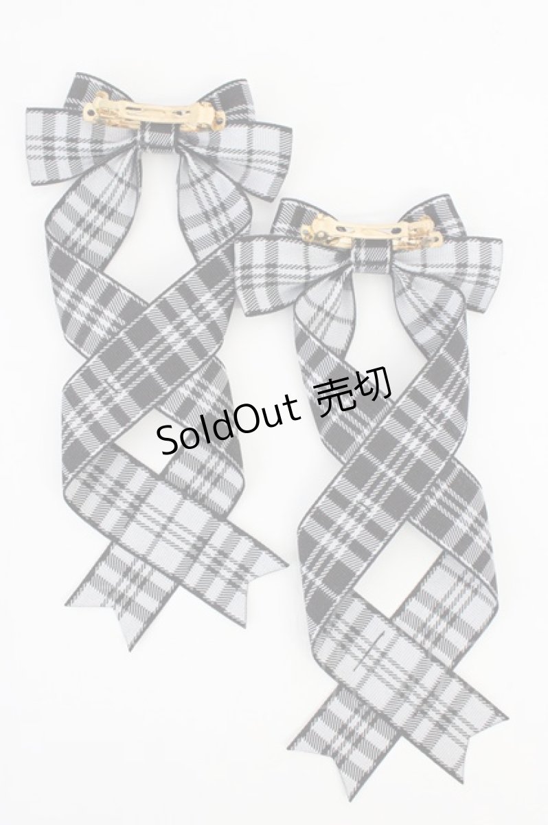 画像2: LOTUS ribbon / チェックツインテールリボンバレッタ  黒×白 T-26-08-05-041-LO-ZA-TE-ZT (2)