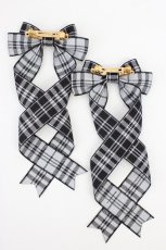 画像2: LOTUS ribbon / チェックツインテールリボンバレッタ  黒×白 T-26-08-05-041-LO-ZA-TE-ZT (2)