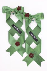 画像1: LOTUS ribbon / ツインテールリボンバレッタ  グリーン T-26-08-05-043-LO-ZA-TE-ZT (1)