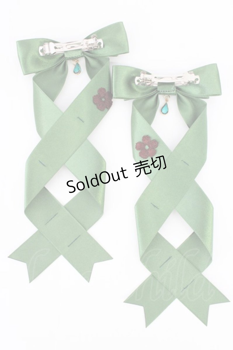 画像2: LOTUS ribbon / ツインテールリボンバレッタ  グリーン T-26-08-05-043-LO-ZA-TE-ZT575-F004 (2)