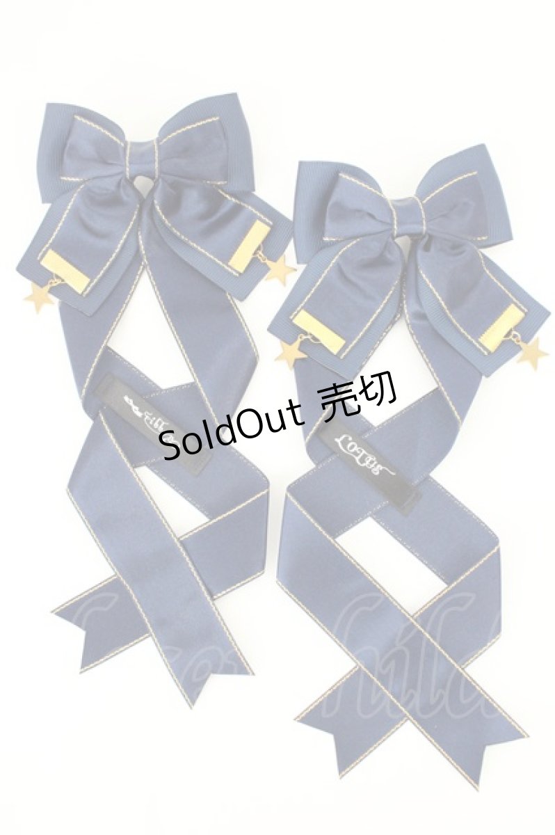 画像1: LOTUS ribbon / ツインテールリボンバレッタ  ネイビー×ゴールド T-26-08-05-044-LO-ZA-TE-ZT575-F004 (1)