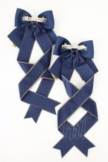 画像2: LOTUS ribbon / ツインテールリボンバレッタ  ネイビー×ゴールド T-26-08-05-044-LO-ZA-TE-ZT (2)