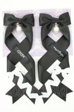 画像1: LOTUS ribbon / ツインテールリボンバレッタ  黒×白 T-26-08-05-045-LO-ZA-TE-ZT (1)