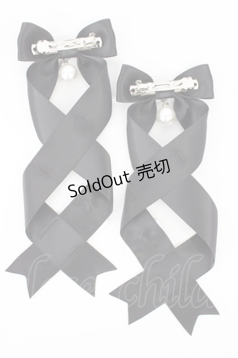 画像2: LOTUS ribbon / ツインテールリボンバレッタ  黒×白 T-26-08-05-045-LO-ZA-TE-ZT575-F004 (2)