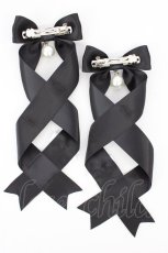 画像2: LOTUS ribbon / ツインテールリボンバレッタ  黒×白 T-26-08-05-045-LO-ZA-TE-ZT (2)