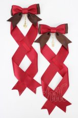画像1: LOTUS ribbon / ツインテールリボンバレッタ  赤×ブラウン T-26-08-05-046-LO-ZA-TE-ZT (1)