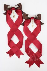 画像2: LOTUS ribbon / ツインテールリボンバレッタ  赤×ブラウン T-26-08-05-046-LO-ZA-TE-ZT (2)