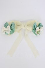 画像1: LOTUS ribbon / ビジュー&ベルベットリボンポニーテールクリップ  アイボリーＸグリーン T-26-08-05-047-LO-AC-SA-ZT (1)